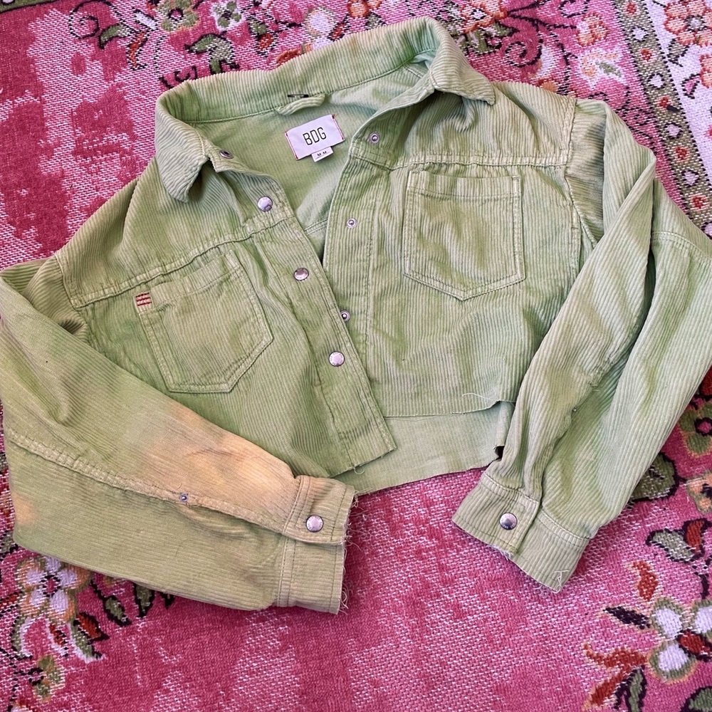 Green Corduroy Cropped Jacket bleached